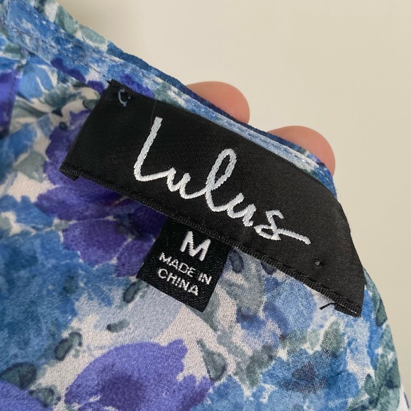 Lulu's Floral Blue/Purple Ruffle V-neck Dress - Picture 8 of 8